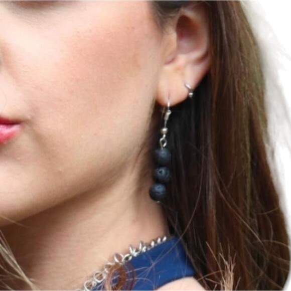 🔴 Vitality diffuser earrings lava stone 3 beads - Picture 2 of 8